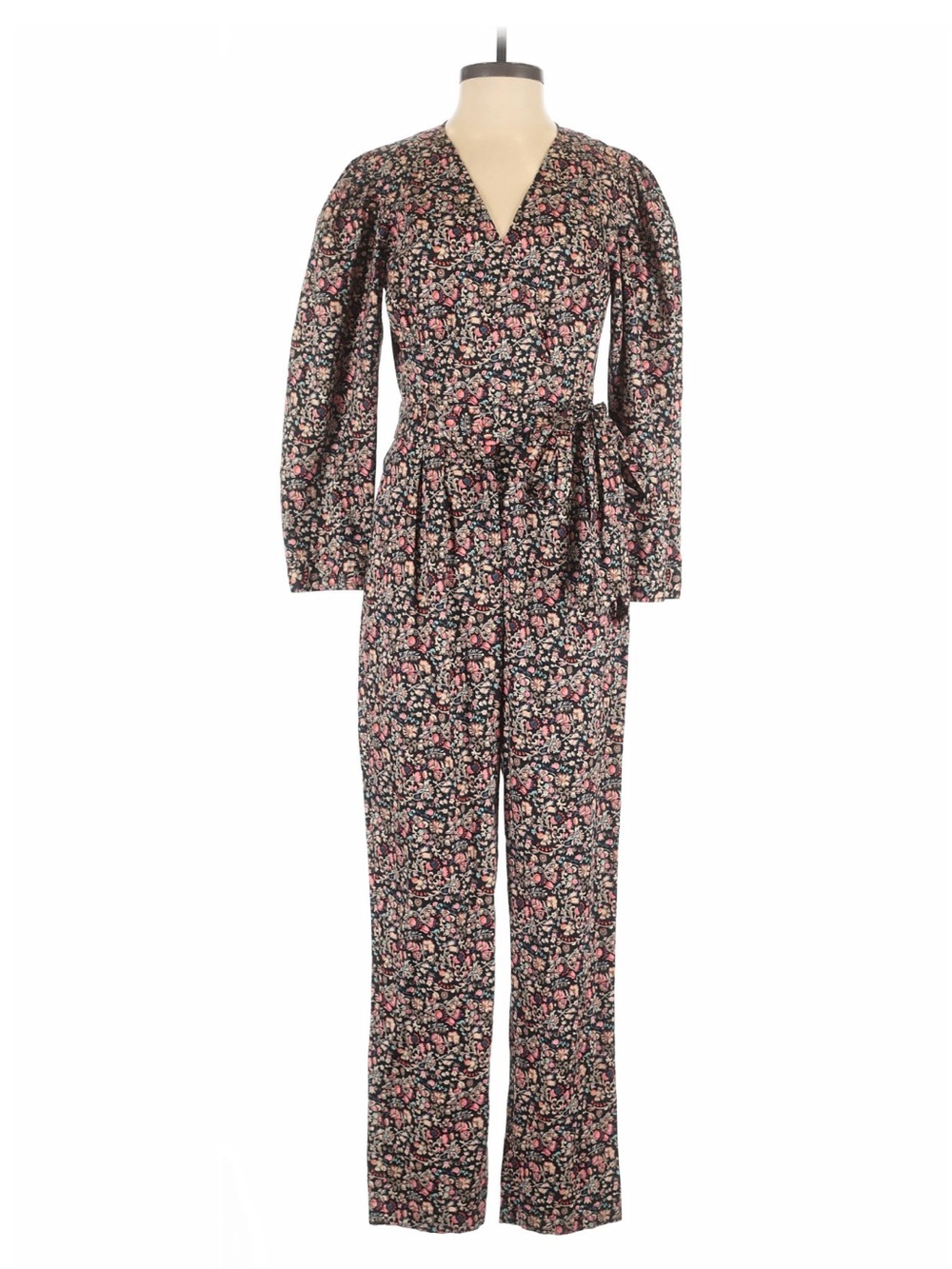 Rebecca Taylor Black Floral Wrap-Style Jumpsuit with Pink Accents nwot large